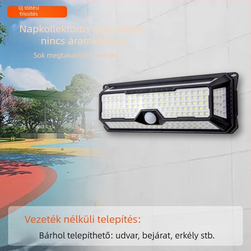 Napelemes falikar, 202 LED, mozgásérzékelő, kültéri táj- és kertvilágítás, virágformájú, IP65.
