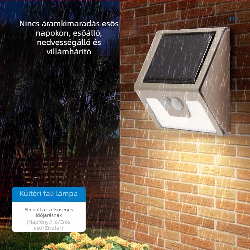 Kültéri LED lépcsőfény meleg fényű, rozsdamentes acél falikar, napelemes, esőálló