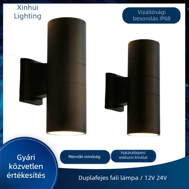 LED kétfejű külső falikar, vízálló, 12W, felfelé és lefelé világít, ajtóoszlophoz, erkélyhez és udvarhoz