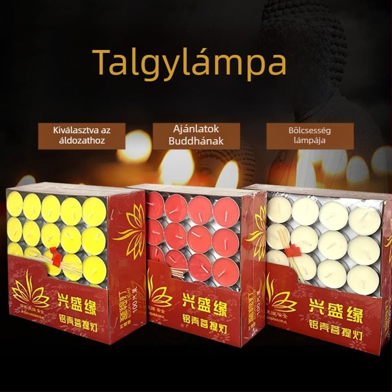 Paraffin gyertyák buddhista lámpához, 4 órás égés, 100 darabos készlet