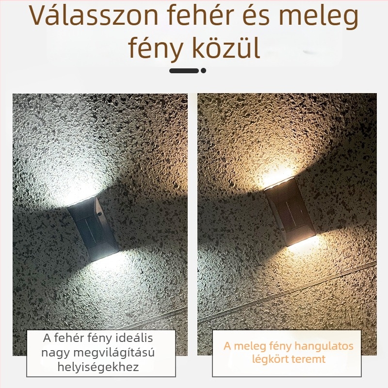 Napelemes 6 LED-es falikar, felfelé és lefelé világítva, kültéri használatra kertben, mozgásérzékelővel