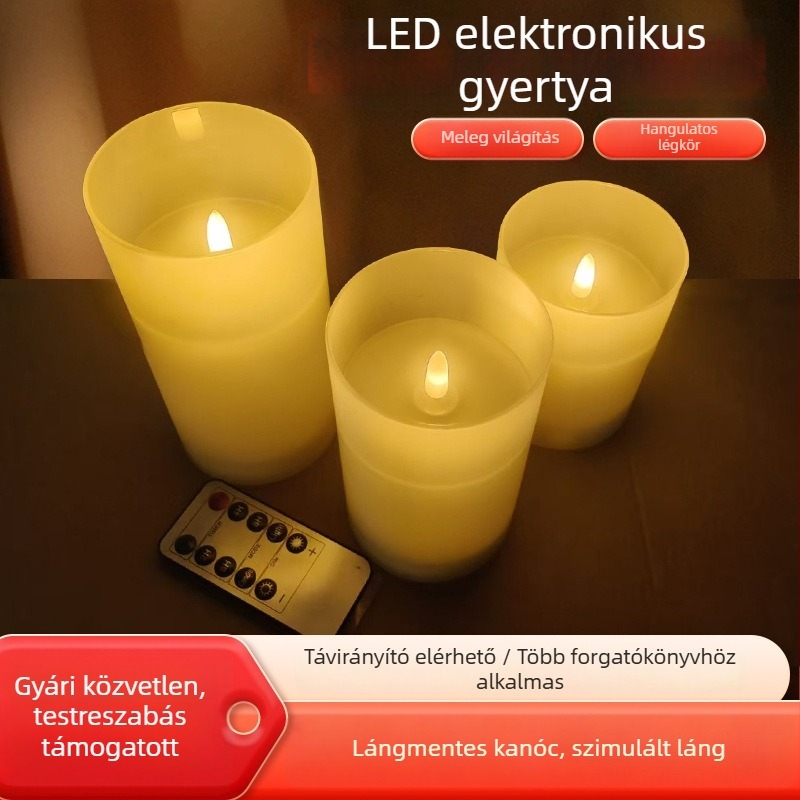 Romantikus LED elektronikus gyertya, három darabos készlet eljegyzéshez és születésnaphoz – dekoratív üveggyertya fény