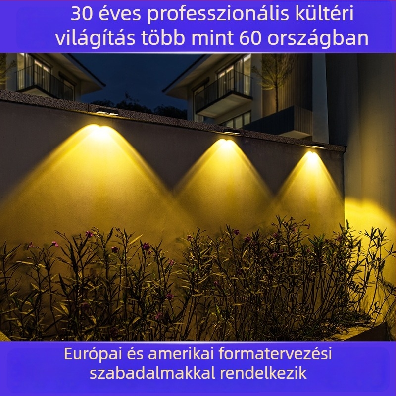 Napelemes LED falikar kültéri használatra induktív szenzorral; dekoratív falvilágítás kerthez