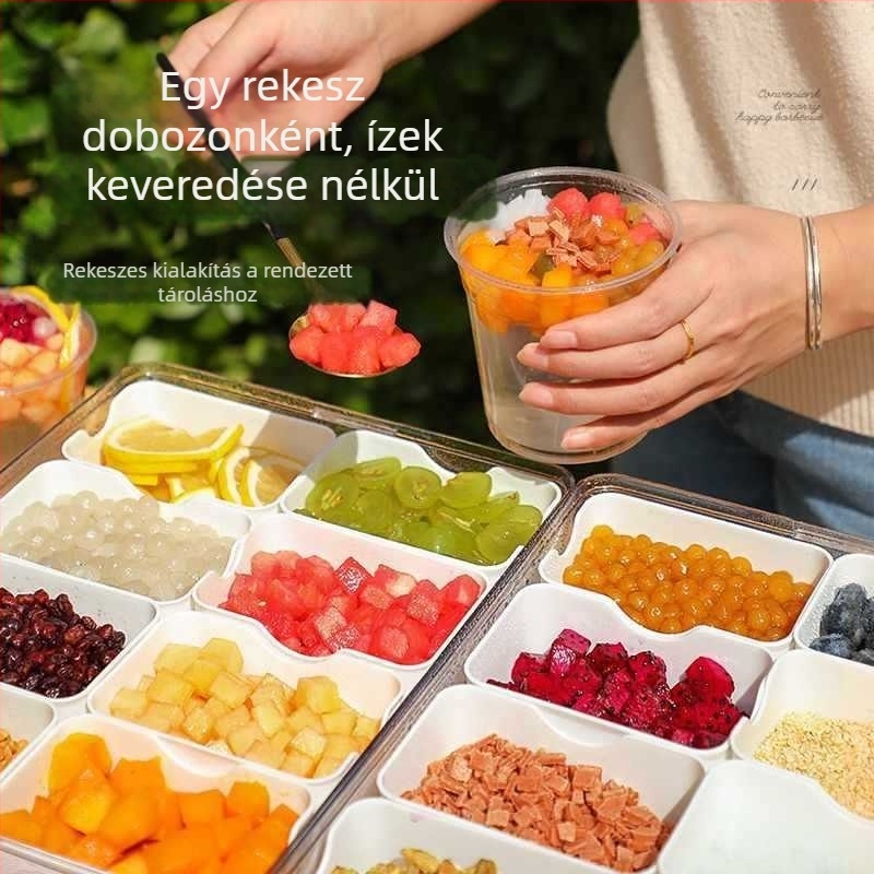 Kereskedelmi célú jégpor hozzávaló edényekből álló komplett készlet – standhoz, fedeles ízesítő edények és gyümölcsös kistálak