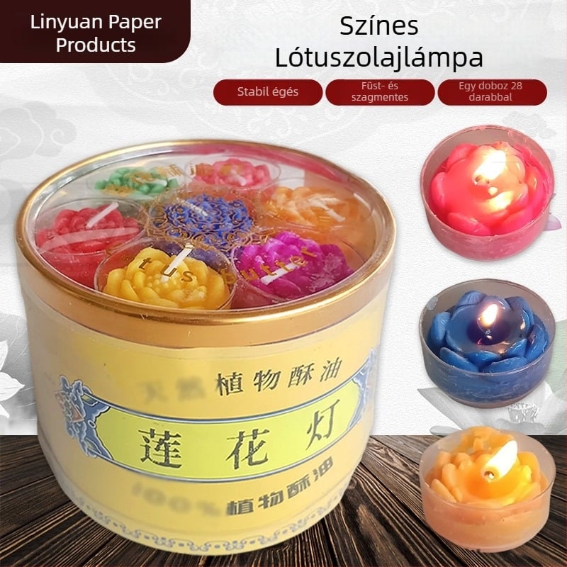 Színes lótusz vajlámpa buddhista felajánlásokhoz, füstmentes és illatmentes, Guanyin kápolnához