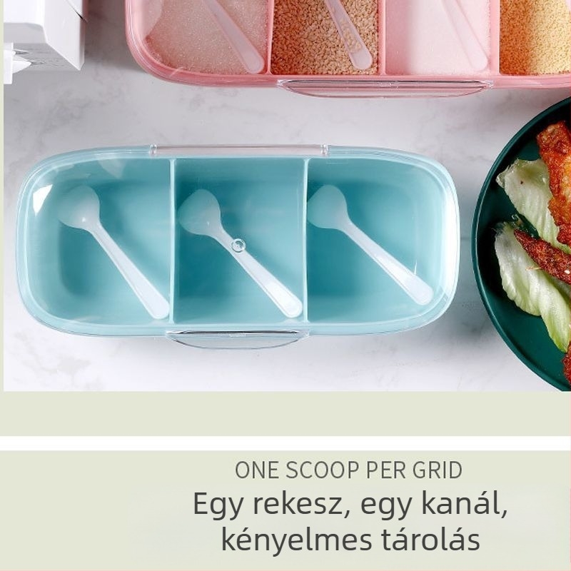 Négy rekeszes fűszertartó készlet fedővel, konyhai tároló