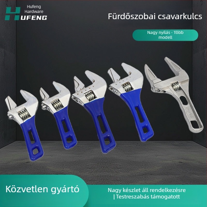 Hufeng ipari minőségű magas széntartalmú acélból készült fürdőszobai állítható csavarkulcs mozogó fejjel, 150–200–300 mm