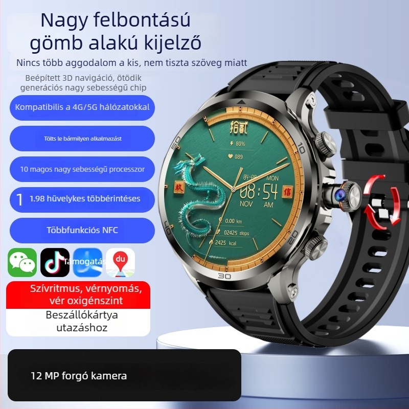 1,98 hüvelykes teljes kijelzős okosóra SIM-kártya bemenettel, diákoknak készült, 5G kapcsolattal, forgó kamera