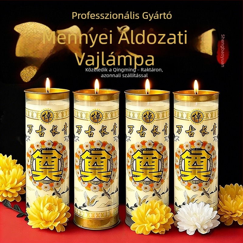 Ghee-gyertya buddhista templom számára, 3 napos áldozati gyertya, 72 órás fehér gyertya a folyamatos megvilágításhoz