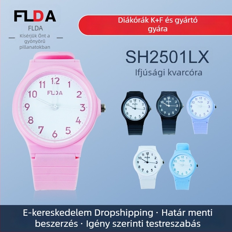 Philoda Ifjúsági óra, koreai stílusú minimalistus analóg karóra PU szíjjal, 34 mm-es kerek számlap, vízálló 30 m