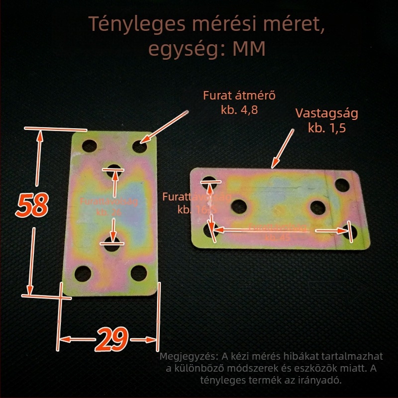 30×60 mm sík sarkantyú bútorokhoz, rögzített fémlap csatlakozó és derékszögű tartó