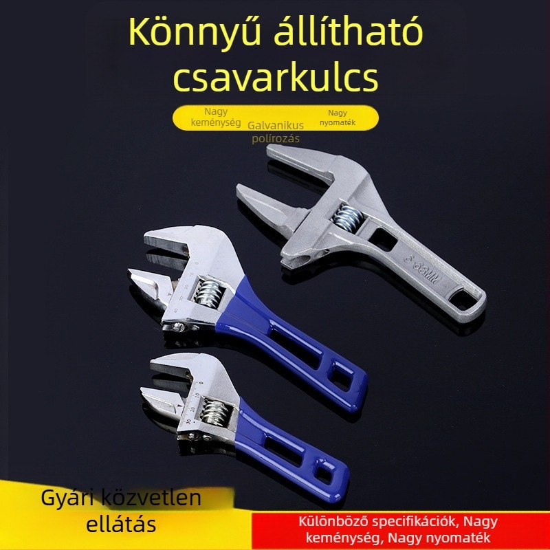 Háztartási állítható csavarkulcs, nagy befogóképességgel, fürdőszobához és mosogatóhoz, rövid nyéllel