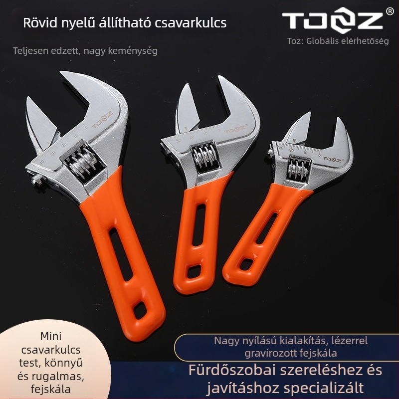 Fürdőszobai állítható kulcs nagy nyílású, rövid nyélű, többfunkciós