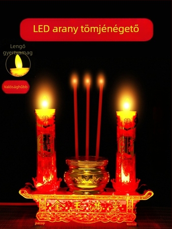 Szív alakú, lengő lángú LED füstölő tartó, elektromos füstölő Buddha oltárhoz
