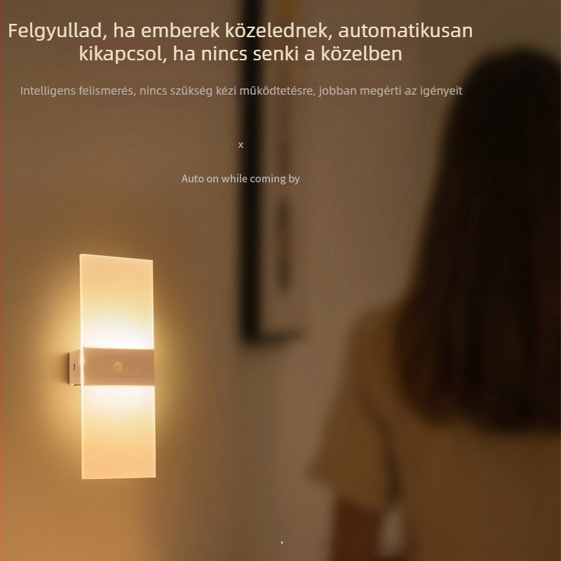 Újratölthető LED-fali lámpa, fokozatmentes fényerő-szabályozás, mozgásérzékelő, USB 5V töltés, nagy kapacitású éjszakai fény BD818