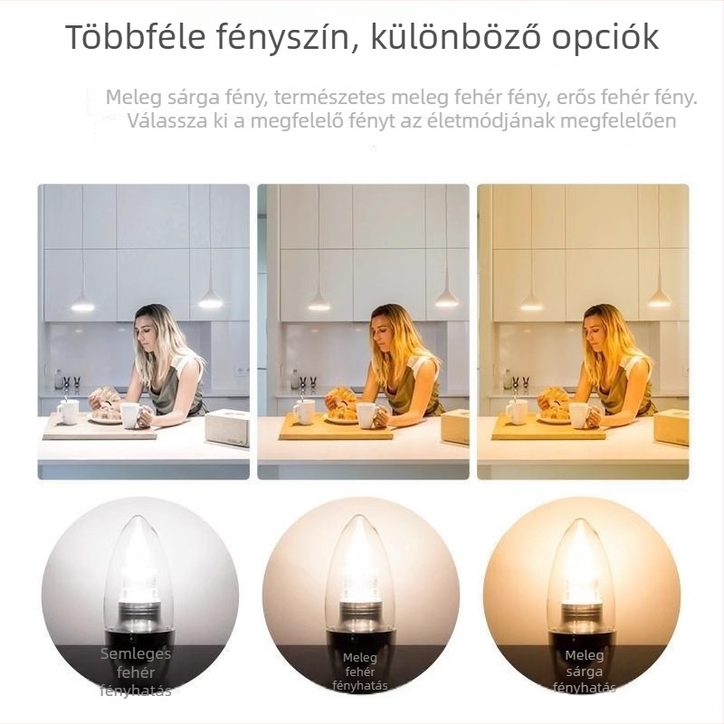 LED gyertya alakú izzó, E14-es foglalattal, kis csavaros, otthoni használatra, ultra fényes, energiatakarékos, kristályhatású megjelenés
