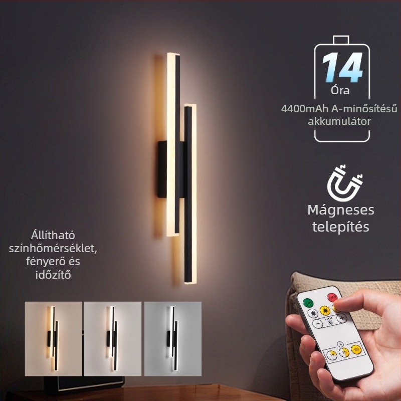 Dimmable távirányítású, újratölthető falikar két LED-szalaggal, hálószoba dekoratív mágneses világítás