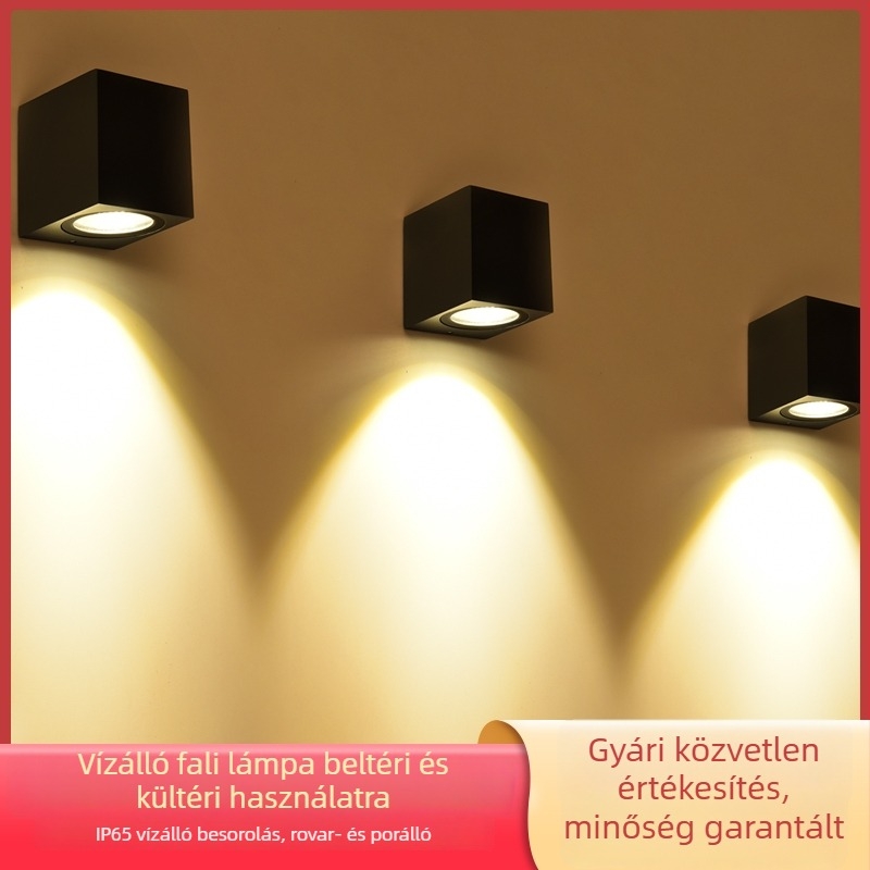 LED kétfejű falikar, felfelé és lefelé világító, négyszögletes kültéri vízálló