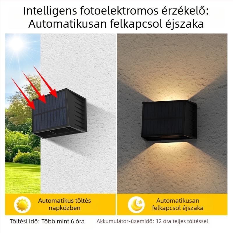 Napelemes falikar állítható felfelé és lefelé világítással, RGB a kültéri kerthez és kerítéshez.
