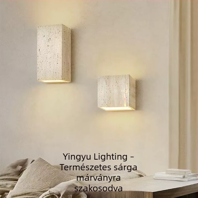 Wabi-Sabi stílusú kültéri falikar sárga travertinból, vilákhoz, balkontérhez és udvarokhoz; IP65 vízálló, falra szerelhető, 3000–6000K, 5W, CRI 97