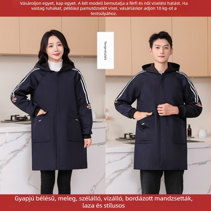 Téli fleece-bélelt vízálló konyhai kötény, uniszex, hosszú ujjú, strapabíró munkaruházat