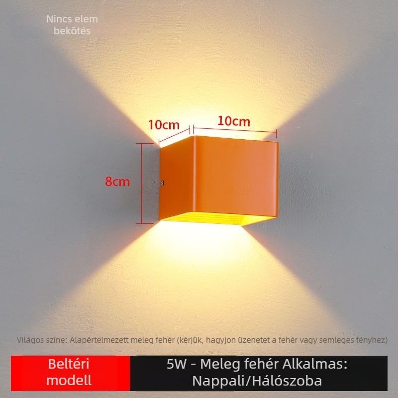 LED falikar felfelé és lefelé világító, belső négyszögletes falikar lépcsőházhoz és folyosóhoz, COB, 100x100x80 mm