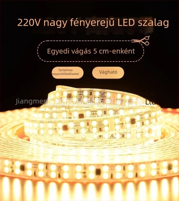 LED-szalag 220V, nappaliba, mennyezetbe épített, kültéri vízálló, 9W, 46 LED 3528, 120° fénysugár, egyszínű