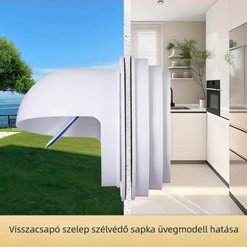 Kiegészített konyhai elszívó visszacsapó szelep szélvédett sapkával – falon át történő telepítéshez, üvegből készült konstrukció, esőálló és madárvédett