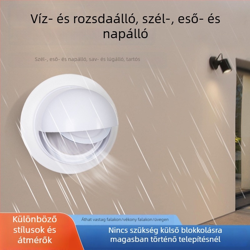 Kiegészített konyhai elszívó visszacsapó szelep szélvédett sapkával – falon át történő telepítéshez, üvegből készült konstrukció, esőálló és madárvédett