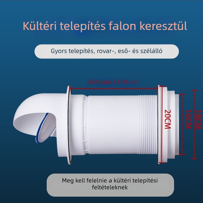 Kiegészített konyhai elszívó visszacsapó szelep szélvédett sapkával – falon át történő telepítéshez, üvegből készült konstrukció, esőálló és madárvédett