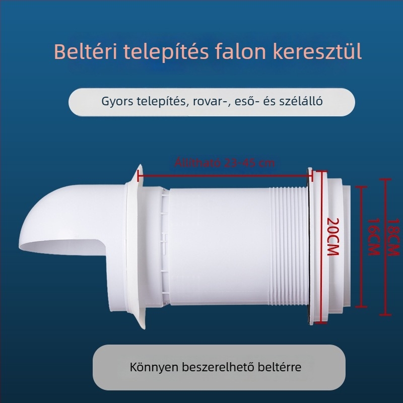Kiegészített konyhai elszívó visszacsapó szelep szélvédett sapkával – falon át történő telepítéshez, üvegből készült konstrukció, esőálló és madárvédett