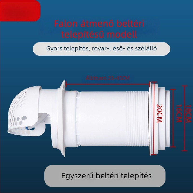 Kiegészített konyhai elszívó visszacsapó szelep szélvédett sapkával – falon át történő telepítéshez, üvegből készült konstrukció, esőálló és madárvédett