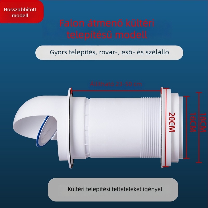 Kiegészített konyhai elszívó visszacsapó szelep szélvédett sapkával – falon át történő telepítéshez, üvegből készült konstrukció, esőálló és madárvédett