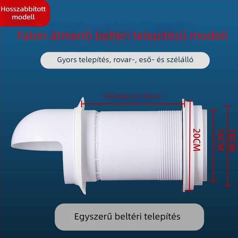 Kiegészített konyhai elszívó visszacsapó szelep szélvédett sapkával – falon át történő telepítéshez, üvegből készült konstrukció, esőálló és madárvédett