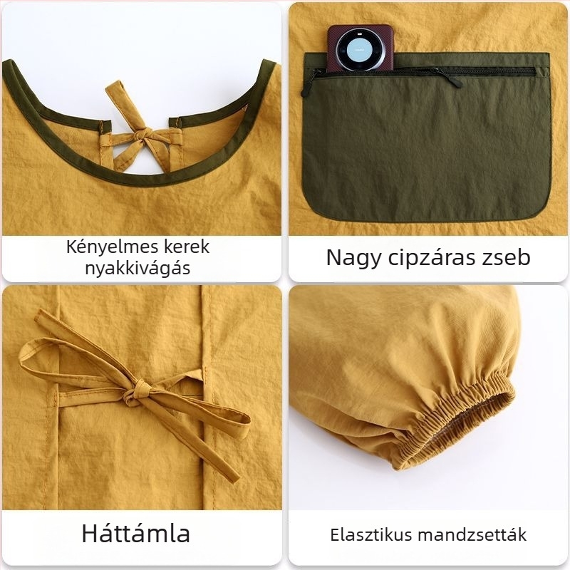 Stílusos vízálló hosszú ujjú kötény otthoni konyhához, por- és foltálló, ideális cateringhez, takarításhoz és munkaruházathoz nyomtatott felirattal