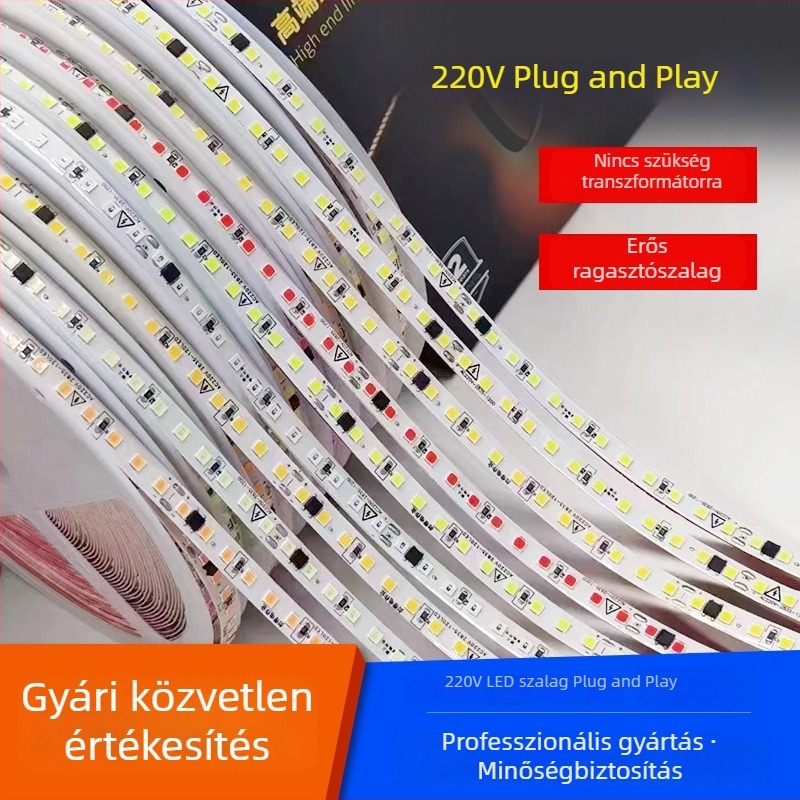 220V LED-szalag, 2835/3535 SMD, meghajtó nélküli, 10 cm, beltéri világításhoz, vágásra alkalmas