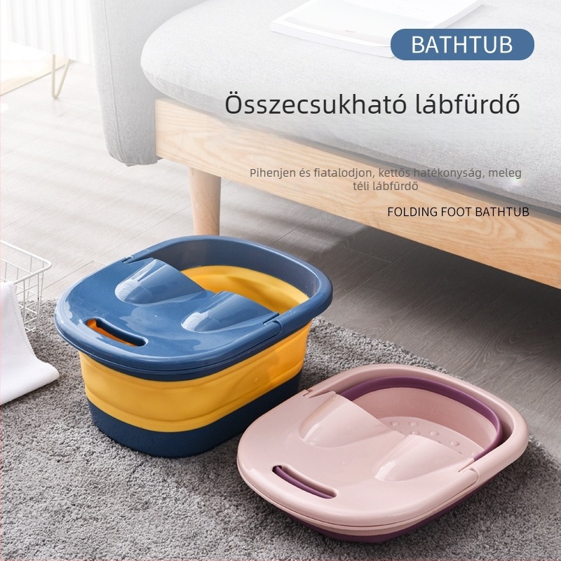 Összecsukható műanyag lábfürdő kád masszázzsal – hordozható otthoni lábfürdő