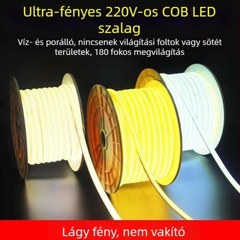 Szuper fényes kültéri vízálló COB LED rugalmas fénycsík, öntapadós, lineáris kivitel ház mennyezetére, eresz alá és külső falakra
