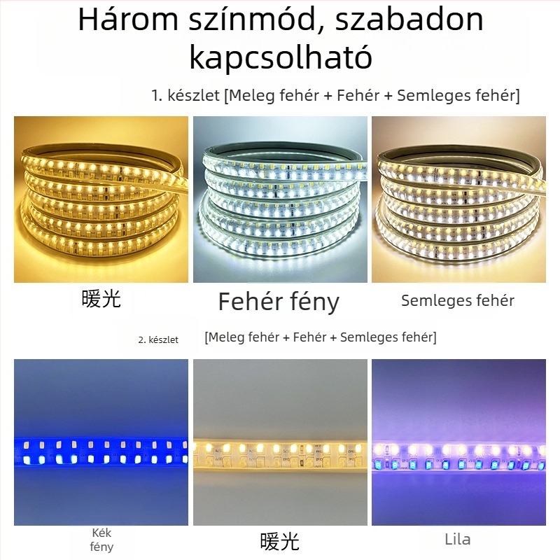 Háromszínű LED-szalag, dimmelhető, színváltó, 220V, vízálló, rugalmas LED-szalag nappali mennyezetéhez