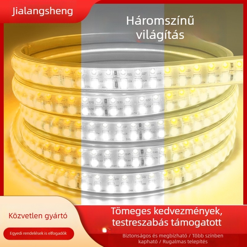 Háromszínű LED-szalag, dimmelhető, színváltó, 220V, vízálló, rugalmas LED-szalag nappali mennyezetéhez