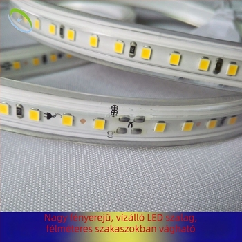 Frissített 2835 LED-szalag, 220V vízálló, vezeték nélküli, 120 LED/m, 1 m hosszú, 12W, LED-enként 28–30 lm, 120° fénysugár, nagy fényerő