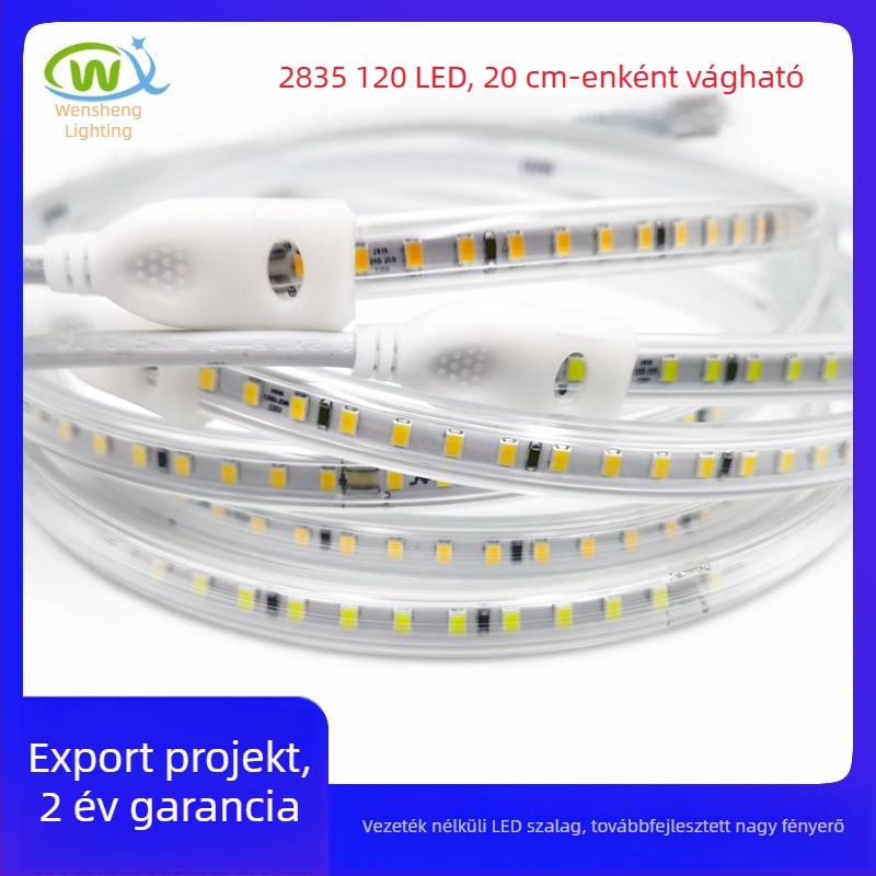 Frissített 2835 LED-szalag, 220V vízálló, vezeték nélküli, 120 LED/m, 1 m hosszú, 12W, LED-enként 28–30 lm, 120° fénysugár, nagy fényerő