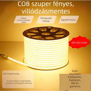 COB magasfeszültségű kültéri LED-szalag, vízálló, 220V, rugalmas, 320/420 LED, 180° fényhatás, fokozatmentes fényerő-szabályozás, intelligens vezérlés, CRI 90