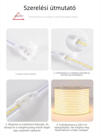 COB magasfeszültségű kültéri LED-szalag, vízálló, 220V, rugalmas, 320/420 LED, 180° fényhatás, fokozatmentes fényerő-szabályozás, intelligens vezérlés, CRI 90