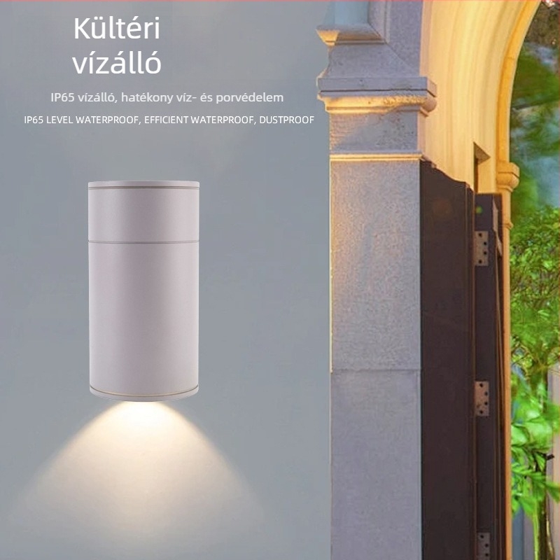 Kültéri vízálló LED falikar, kerek alumínium testtel, egyfejű, felfelé és lefelé világító