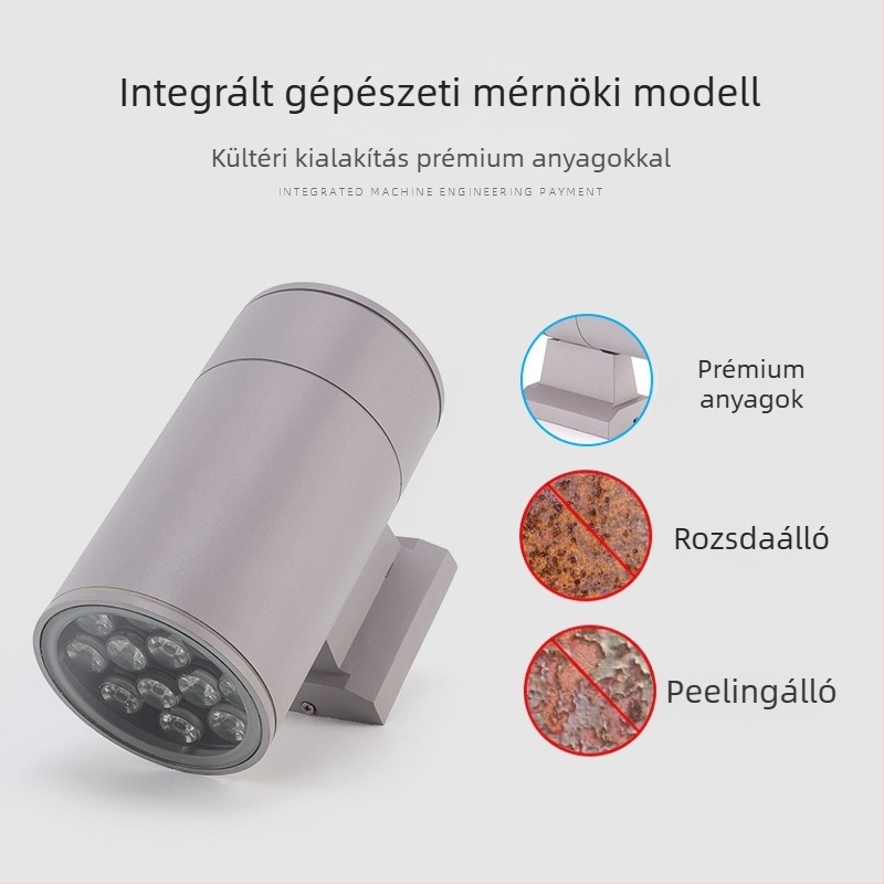 Kültéri vízálló LED falikar, kerek alumínium testtel, egyfejű, felfelé és lefelé világító