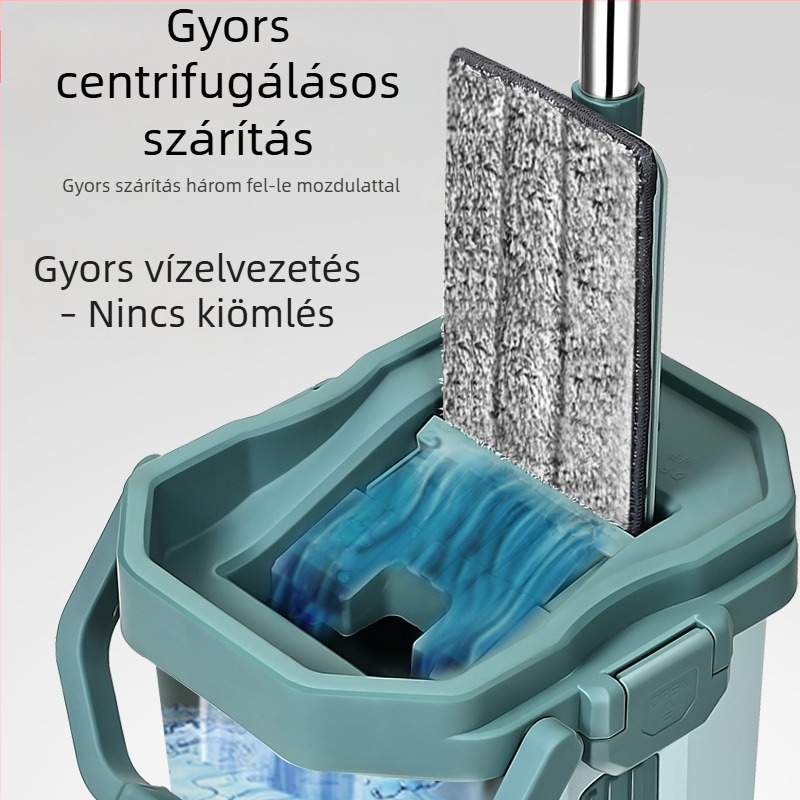 Nagy 38 cm-es érintésmentes lapos mop beépített vödörrel otthoni használatra – száraz és nedves tisztítás