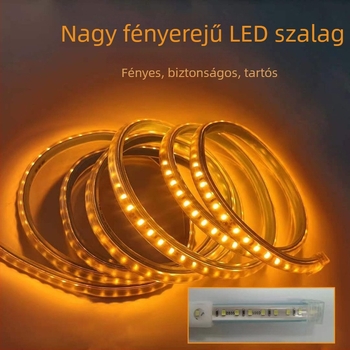 220V-os magasfeszültségű LED-szalag, 10 cm-enként vágható, kültéri, beépített csatornákhoz alkalmas, vízálló