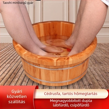 Nagy tömörfa lábfördőmedence otthoni használatra; cédrusfa; dupla méret felnőttek és gyerekek számára; arcmosáshoz is használható.
