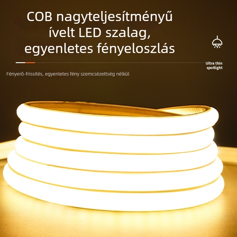 Öntapadós szilikon vízálló COB LED-szalag, 220V – lineáris fénycsatorna otthoni mennyezethez, ultra vékony, lágy fény